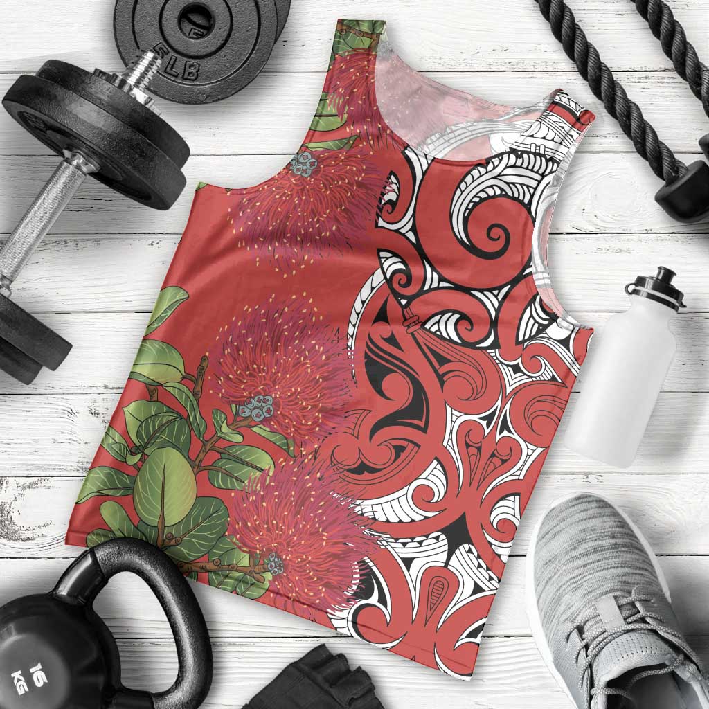 Personalised New Zealand Koru Pohutukawa Men Tank Top Meri Kirihimete Aroha for Christmas - Polynesian Pride