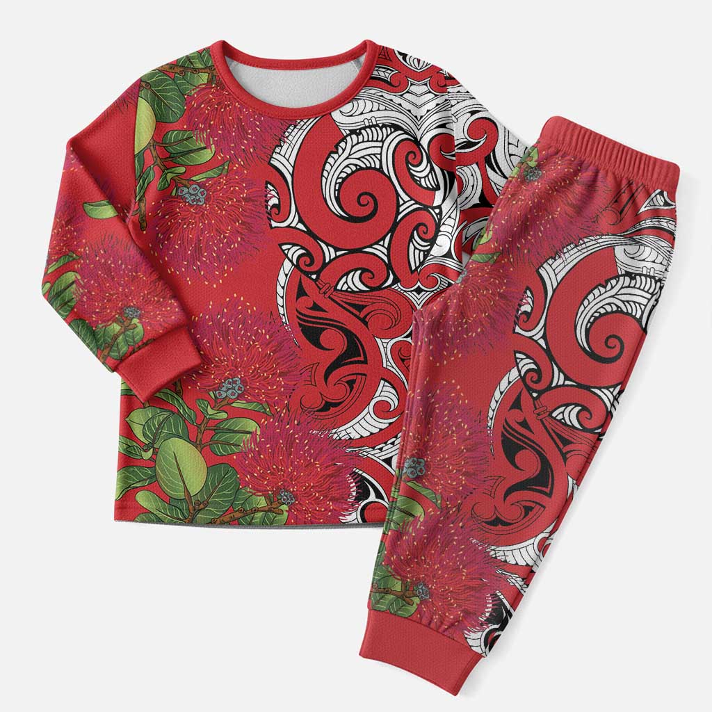 Personalised New Zealand Koru Pohutukawa Christmas Pajama Set Meri Kirihimete Aroha for Christmas - Polynesian Pride