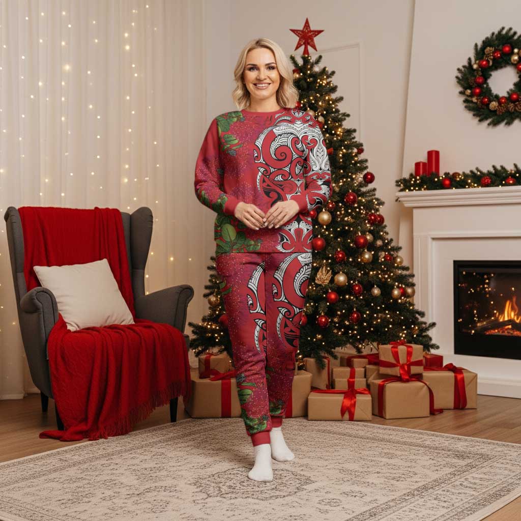 Personalised New Zealand Koru Pohutukawa Christmas Pajama Set Meri Kirihimete Aroha for Christmas - Polynesian Pride