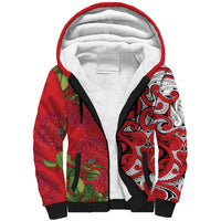 Personalised New Zealand Koru Pohutukawa Sherpa Hoodie Meri Kirihimete Aroha for Christmas LT9 Unisex Red - Polynesian Pride