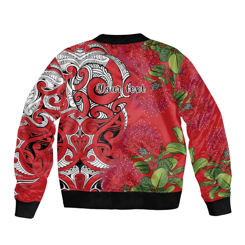Personalised New Zealand Koru Pohutukawa Sleeve Zip Bomber Jacket Meri Kirihimete Aroha for Christmas - Polynesian Pride