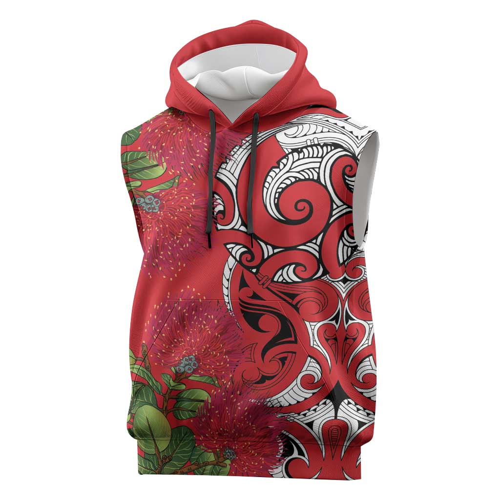 Personalised New Zealand Koru Pohutukawa Sleeveless Hoodie Meri Kirihimete Aroha for Christmas LT9 Red - Polynesian Pride