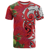Personalised New Zealand Koru Pohutukawa T Shirt Meri Kirihimete Aroha for Christmas - Polynesian Pride