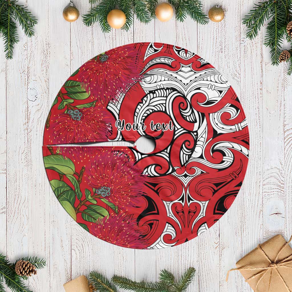 Personalised New Zealand Koru Pohutukawa Tree Skirt Meri Kirihimete Aroha for Christmas - Polynesian Pride