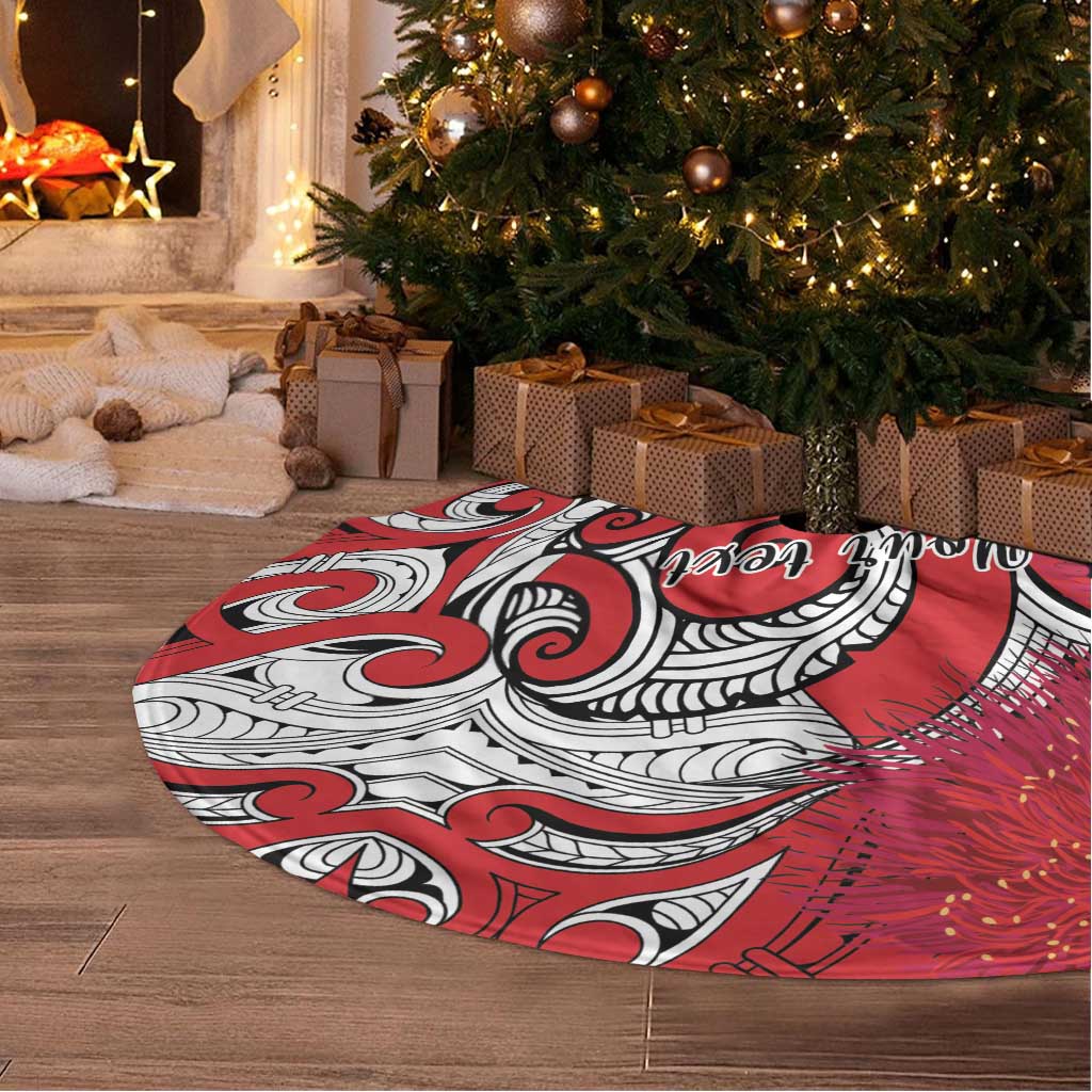 Personalised New Zealand Koru Pohutukawa Tree Skirt Meri Kirihimete Aroha for Christmas - Polynesian Pride