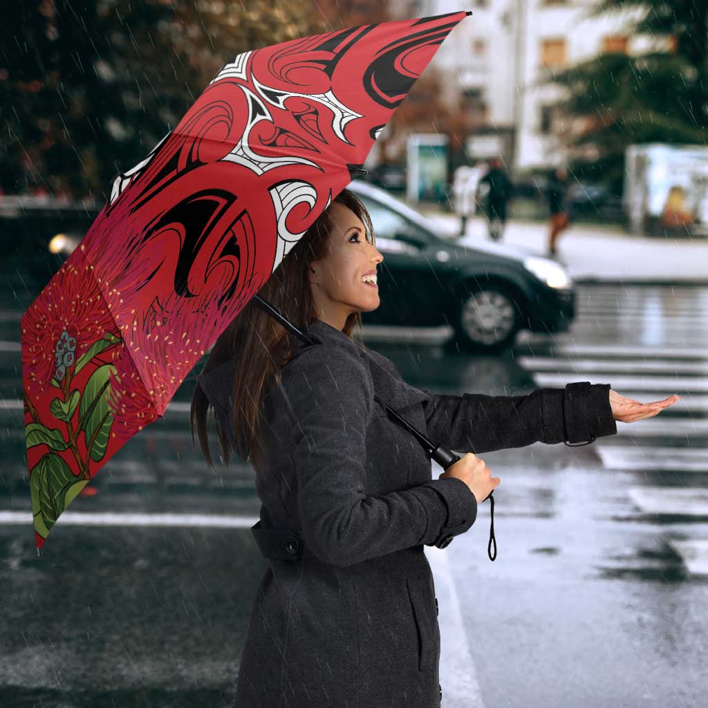 Personalised New Zealand Koru Pohutukawa Umbrella Meri Kirihimete Aroha for Christmas - Polynesian Pride