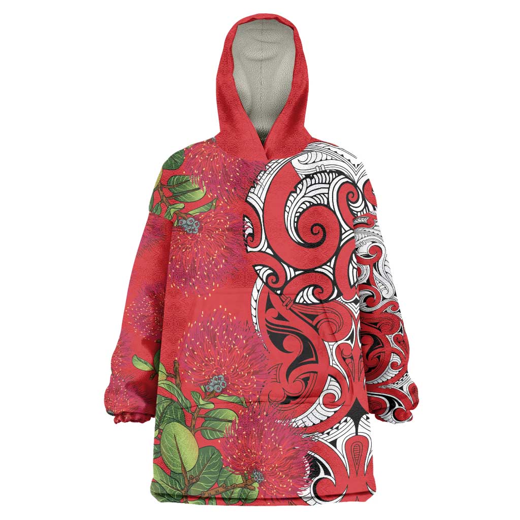 Personalised New Zealand Koru Pohutukawa Wearable Blanket Hoodie Meri Kirihimete Aroha for Christmas LT9 One Size Red - Polynesian Pride