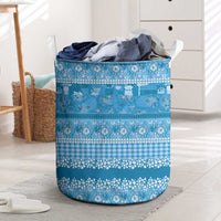Hawaiian Hibiscus Honu Laundry Basket Blue Mele Kalikimaka Palaka Spirit - Polynesian Pride