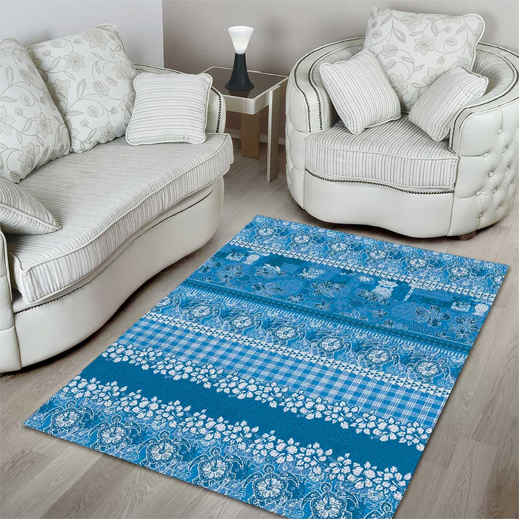 Hawaiian Hibiscus Honu Area Rug Blue Mele Kalikimaka Palaka Spirit - Polynesian Pride