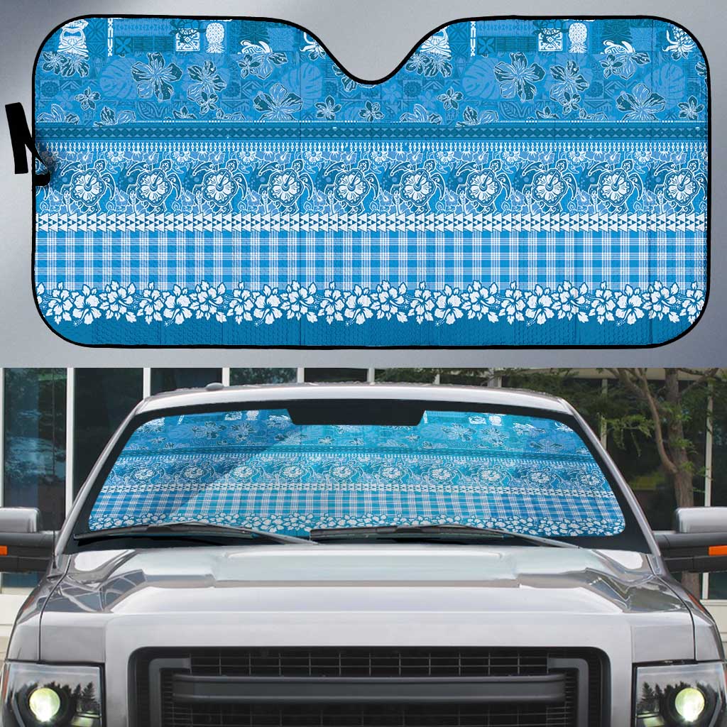 Hawaiian Hibiscus Honu Auto Sun Shade Blue Mele Kalikimaka Palaka Spirit - Polynesian Pride