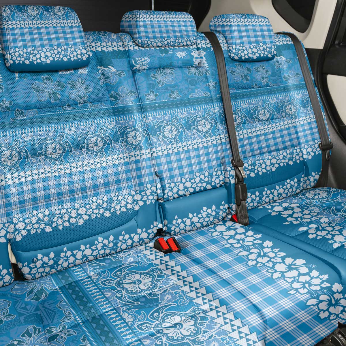 Hawaiian Hibiscus Honu Back Car Seat Cover Blue Mele Kalikimaka Palaka Spirit - Polynesian Pride