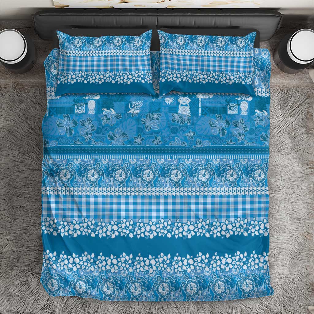 Hawaiian Hibiscus Honu Bedding Set Blue Mele Kalikimaka Palaka Spirit - Polynesian Pride