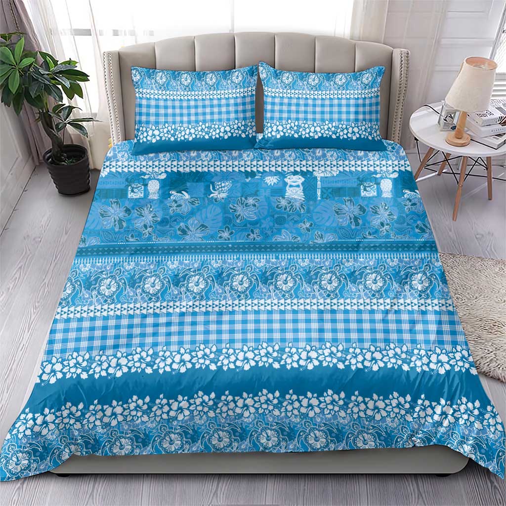 Hawaiian Hibiscus Honu Bedding Set Blue Mele Kalikimaka Palaka Spirit - Polynesian Pride