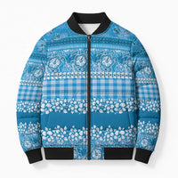 Hawaiian Hibiscus Honu Bomber Puffer Jacket Blue Mele Kalikimaka Palaka Spirit LT9 Unisex Blue - Polynesian Pride