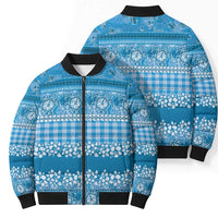 Hawaiian Hibiscus Honu Bomber Puffer Jacket Blue Mele Kalikimaka Palaka Spirit LT9 - Polynesian Pride