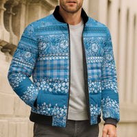Hawaiian Hibiscus Honu Bomber Puffer Jacket Blue Mele Kalikimaka Palaka Spirit LT9 - Polynesian Pride
