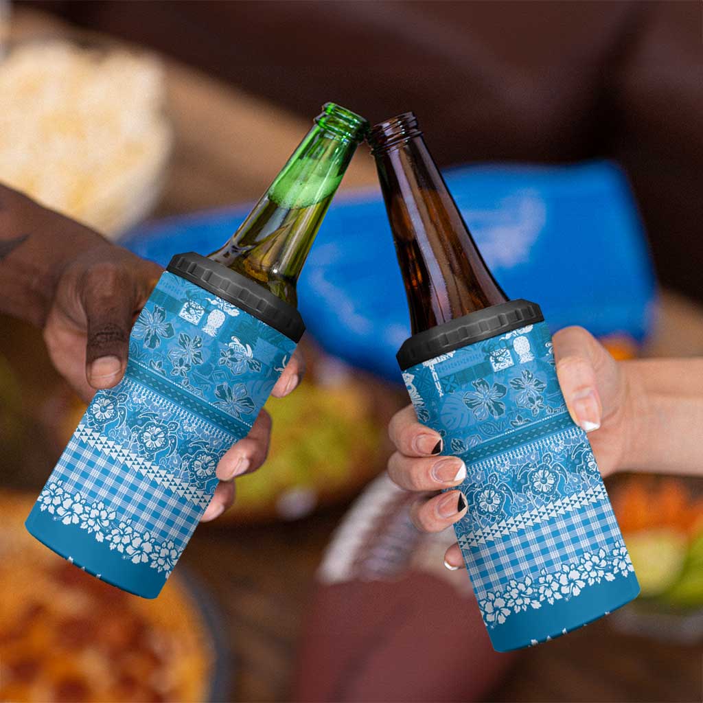 Hawaiian Hibiscus Honu 4 in 1 Can Cooler Tumbler Blue Mele Kalikimaka Palaka Spirit - Polynesian Pride