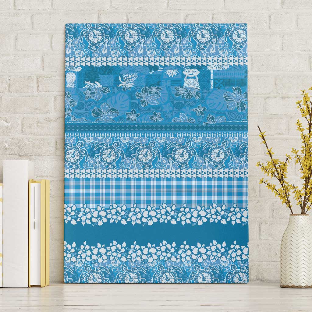 Hawaiian Hibiscus Honu Canvas Wall Art Blue Mele Kalikimaka Palaka Spirit - Polynesian Pride