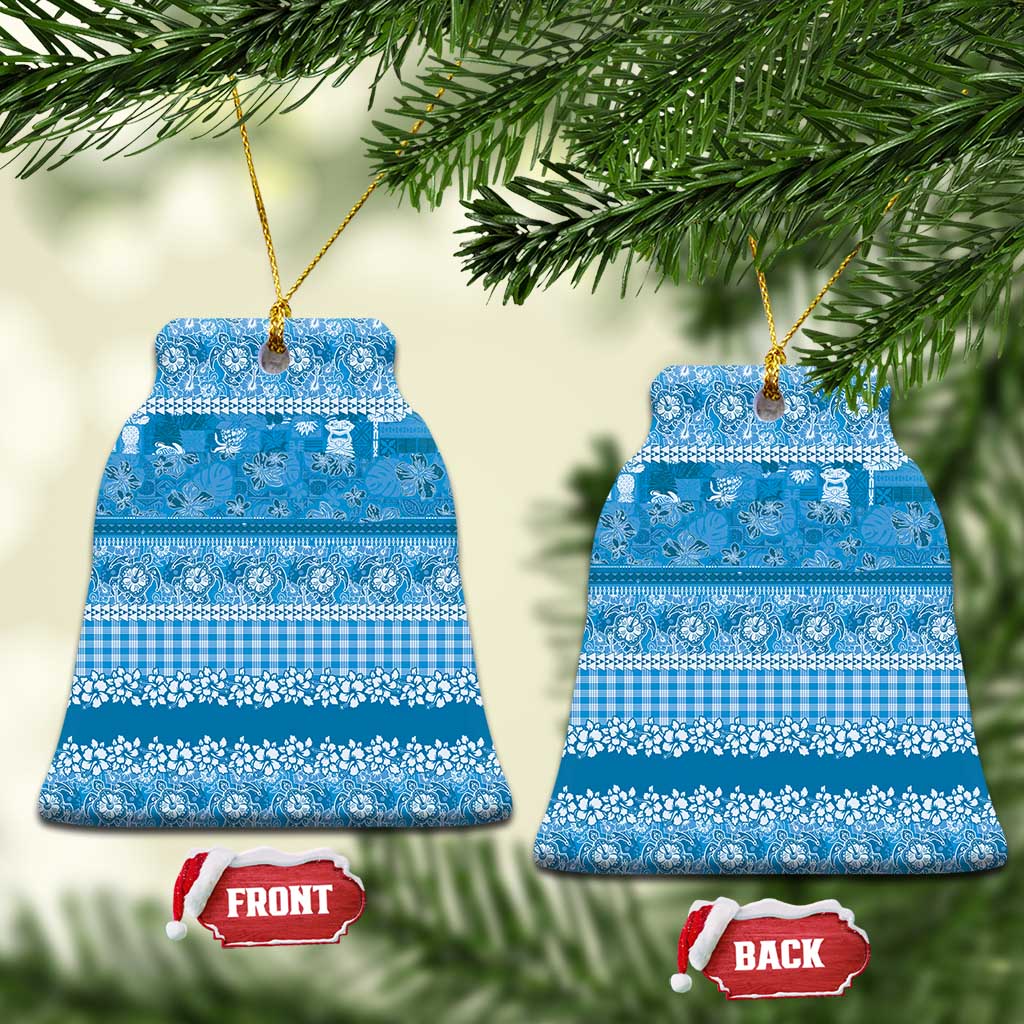 Hawaiian Hibiscus Honu Ceramic Ornament Blue Mele Kalikimaka Palaka Spirit - Polynesian Pride