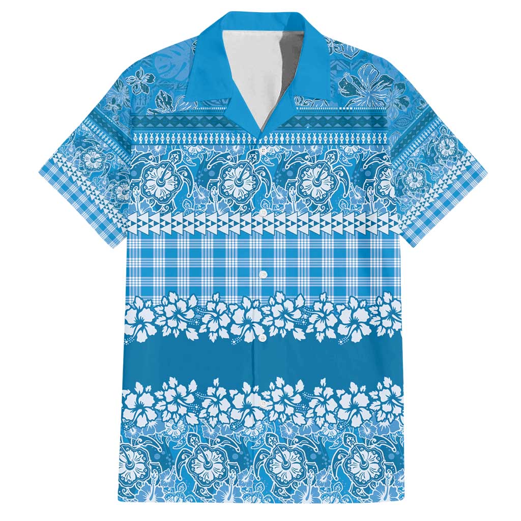 Hawaiian Hibiscus Honu Family Matching Summer Maxi Dress and Hawaiian Shirt Blue Mele Kalikimaka Palaka Spirit - Polynesian Pride