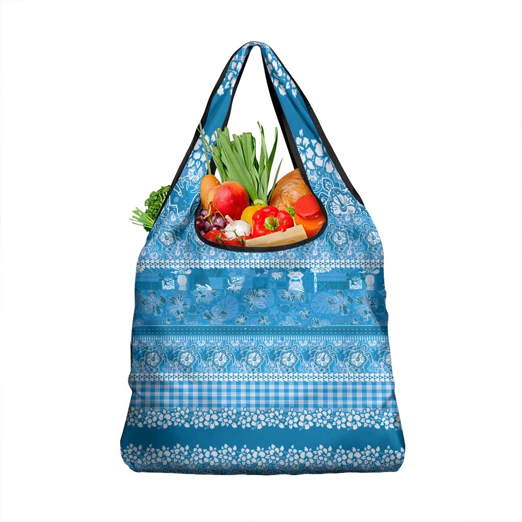 Hawaiian Hibiscus Honu Grocery Bag Blue Mele Kalikimaka Palaka Spirit - Polynesian Pride
