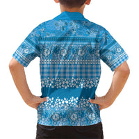 Hawaiian Hibiscus Honu Kid Hawaiian Shirt Blue Mele Kalikimaka Palaka Spirit - Polynesian Pride