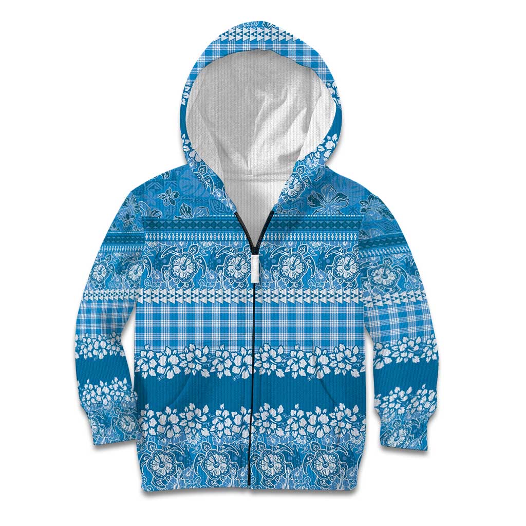 Hawaiian Hibiscus Honu Kid Hoodie Blue Mele Kalikimaka Palaka Spirit - Polynesian Pride