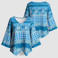 Hawaiian Hibiscus Honu Kimono Sleeve Blouse Blue Mele Kalikimaka Palaka Spirit - Polynesian Pride