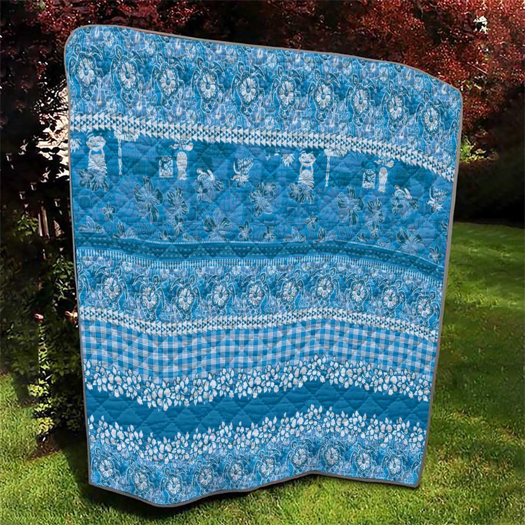 Hawaiian Hibiscus Honu Quilt Blue Mele Kalikimaka Palaka Spirit - Polynesian Pride