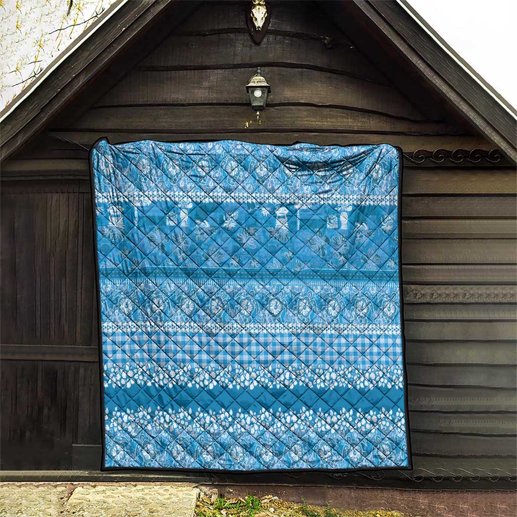 Hawaiian Hibiscus Honu Quilt Blue Mele Kalikimaka Palaka Spirit - Polynesian Pride