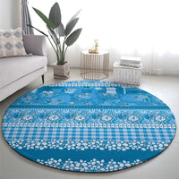 Hawaiian Hibiscus Honu Round Carpet Blue Mele Kalikimaka Palaka Spirit - Polynesian Pride
