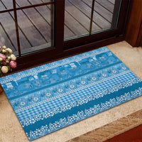 Hawaiian Hibiscus Honu Rubber Doormat Blue Mele Kalikimaka Palaka Spirit - Polynesian Pride