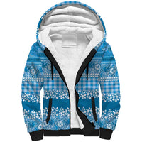 Hawaiian Hibiscus Honu Sherpa Hoodie Blue Mele Kalikimaka Palaka Spirit - Polynesian Pride