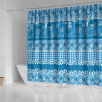 Hawaiian Hibiscus Honu Shower Curtain Blue Mele Kalikimaka Palaka Spirit - Polynesian Pride