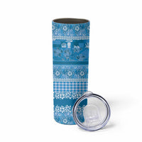 Hawaiian Hibiscus Honu Skinny Tumbler Blue Mele Kalikimaka Palaka Spirit - Polynesian Pride