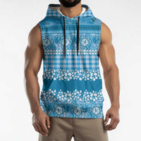 Hawaiian Hibiscus Honu Sleeveless Hoodie Blue Mele Kalikimaka Palaka Spirit - Polynesian Pride