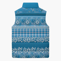 Hawaiian Hibiscus Honu Sleeveless Puffer Jacket Blue Mele Kalikimaka Palaka Spirit - Polynesian Pride