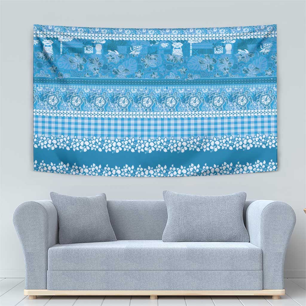 Hawaiian Hibiscus Honu Tapestry Blue Mele Kalikimaka Palaka Spirit - Polynesian Pride