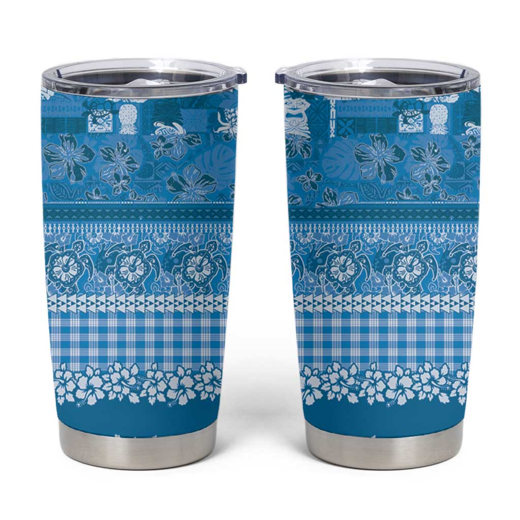 Hawaiian Hibiscus Honu Tumbler Cup Blue Mele Kalikimaka Palaka Spirit - Polynesian Pride