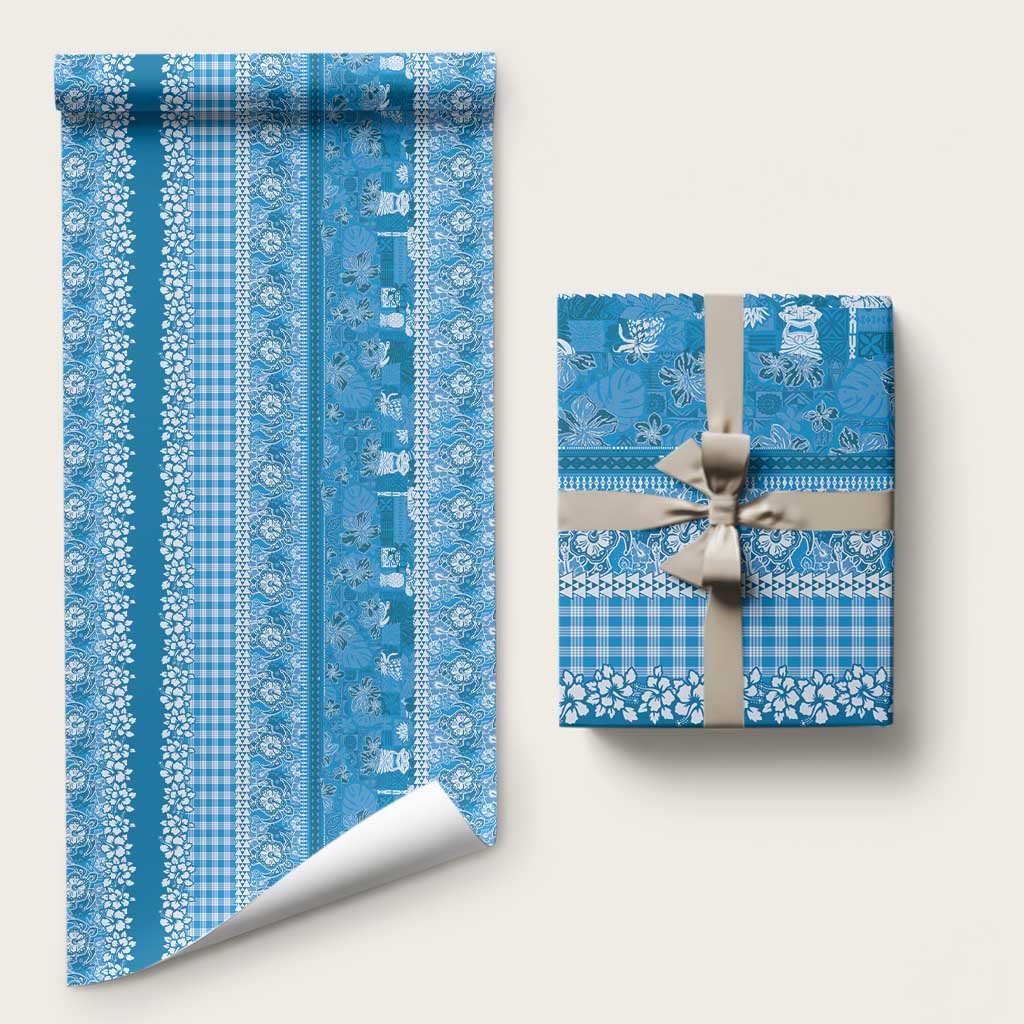 Hawaiian Hibiscus Honu Wrapping Paper Blue Mele Kalikimaka Palaka Spirit - Polynesian Pride