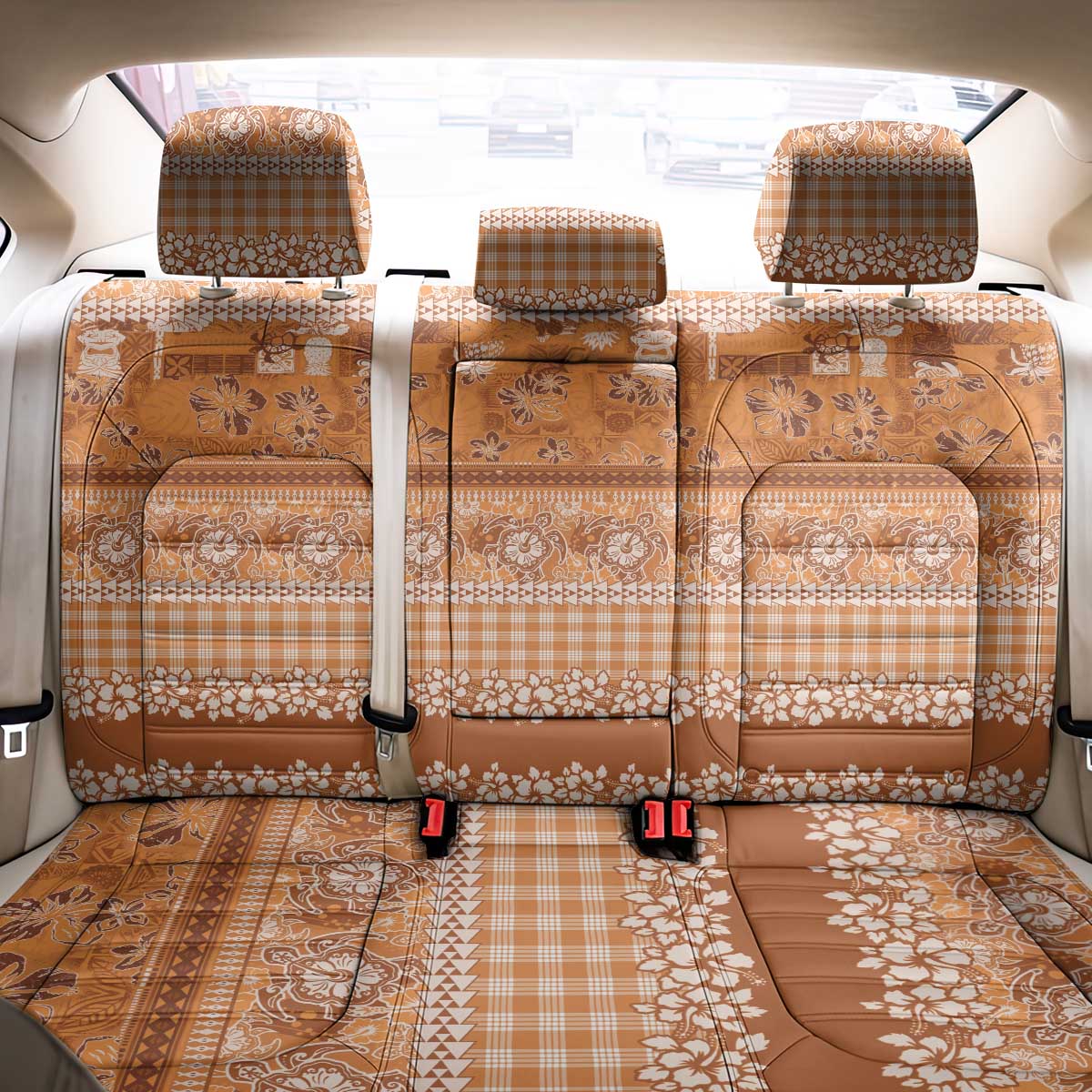 Hawaiian Hibiscus Honu Back Car Seat Cover Gold Mele Kalikimaka Palaka Spirit - Polynesian Pride