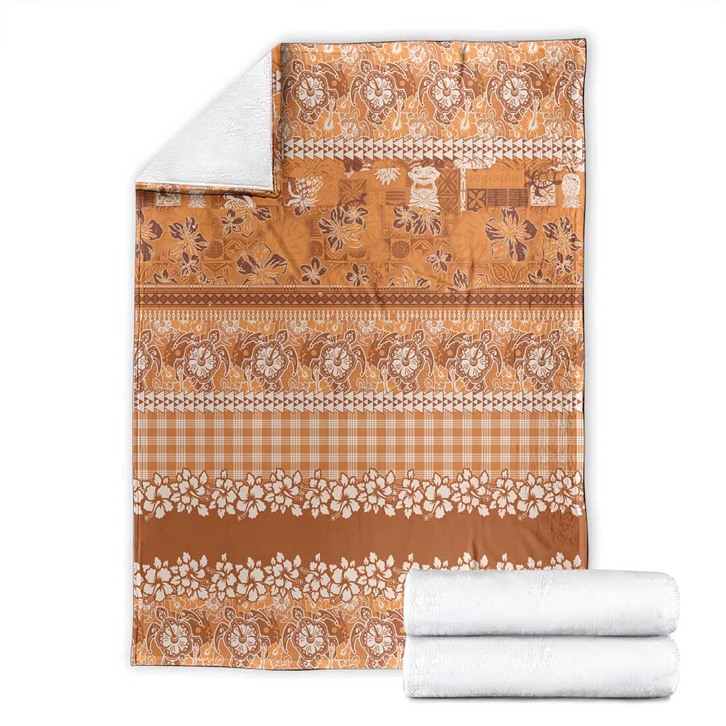 Hawaiian Hibiscus Honu Blanket Gold Mele Kalikimaka Palaka Spirit - Polynesian Pride