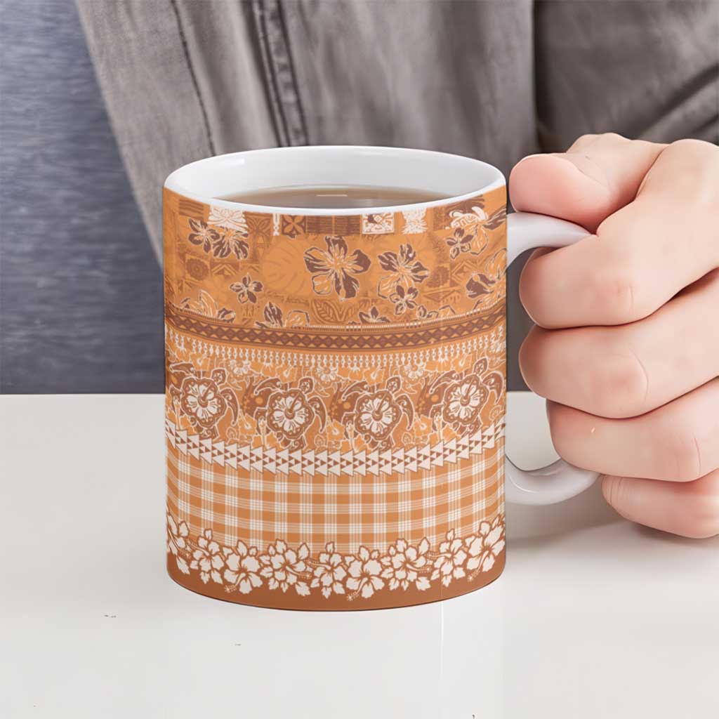 Hawaiian Hibiscus Honu Ceramic Mug Gold Mele Kalikimaka Palaka Spirit - Polynesian Pride