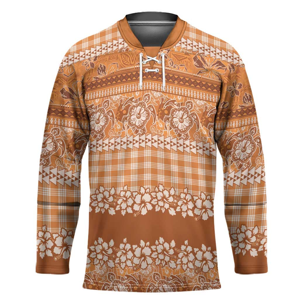 Hawaiian Hibiscus Honu Hockey Jersey Gold Mele Kalikimaka Palaka Spirit - Polynesian Pride