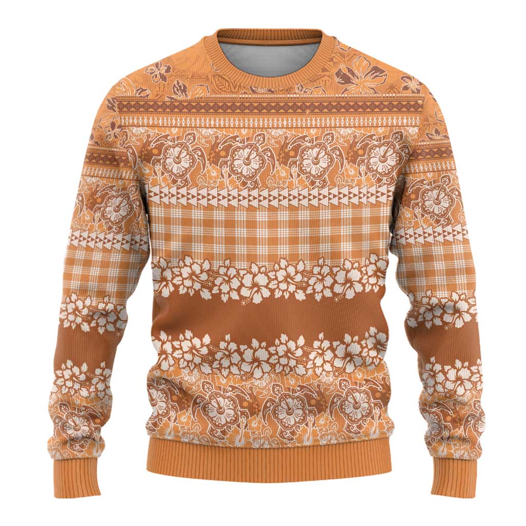 Hawaiian Hibiscus Honu Ugly Christmas Sweater Gold Mele Kalikimaka Palaka Spirit - Polynesian Pride