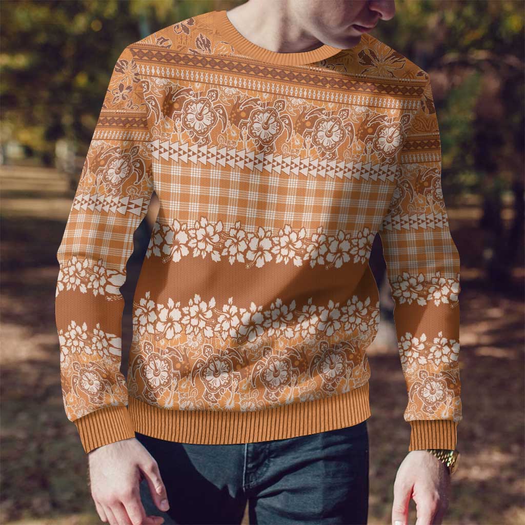 Hawaiian Hibiscus Honu Ugly Christmas Sweater Gold Mele Kalikimaka Palaka Spirit - Polynesian Pride