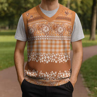 Hawaiian Hibiscus Honu Christmas Knitted V-Neck Vest Gold Mele Kalikimaka Palaka Spirit - Polynesian Pride