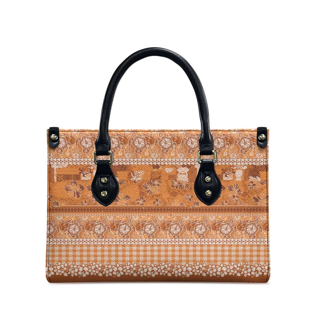 Hawaiian Hibiscus Honu Leather Bag Gold Mele Kalikimaka Palaka Spirit - Polynesian Pride