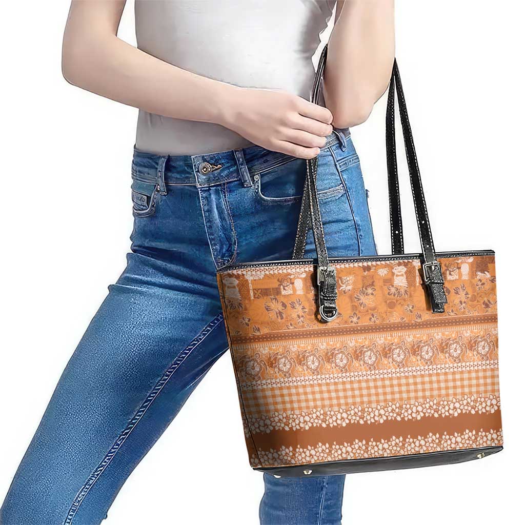 Hawaiian Hibiscus Honu Leather Tote Bag Gold Mele Kalikimaka Palaka Spirit - Polynesian Pride
