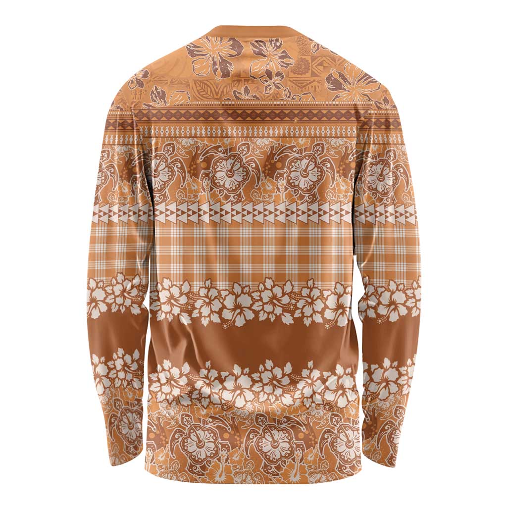 Hawaiian Hibiscus Honu Long Sleeve Shirt Gold Mele Kalikimaka Palaka Spirit - Polynesian Pride
